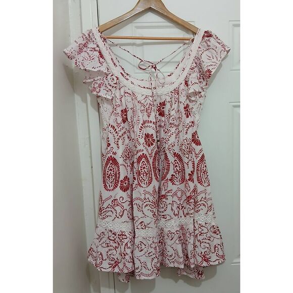 Maeve anthropologie womens medium maroon ruffle shift dress mini flare - Picture 4 of 9